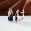 Oval Blue Zircon Diamond Champagne Gold-Plated Earrings for Weddings & Engagements