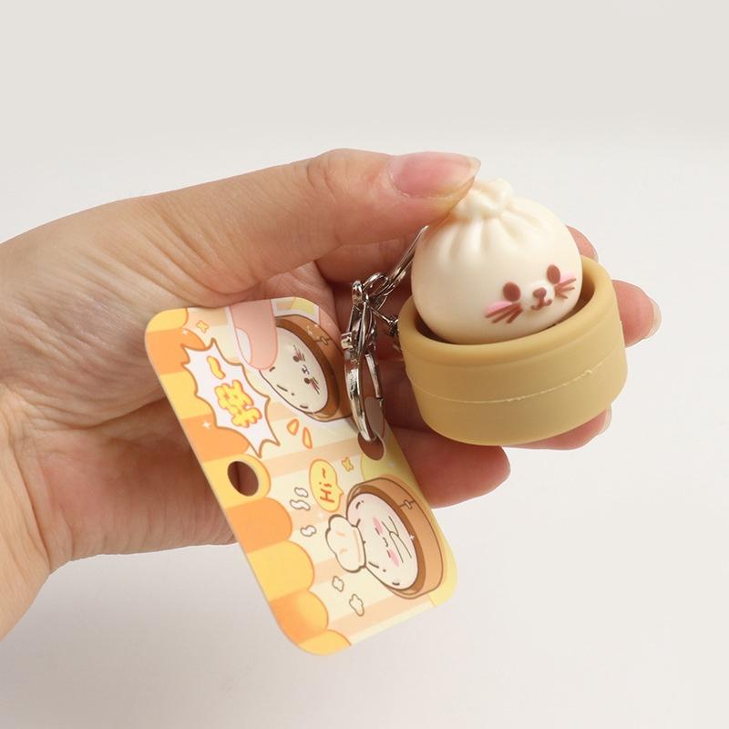 Stress Relief Bun Clicker Mini Steamed Bun Keychain Decompression Squeeze Pendant for Work Study Travel