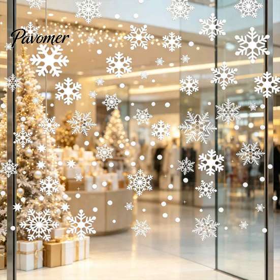 Reusable Winter Decorations 3PCS Christmas Snowflake Static Stickers, Cling Decals, PVC Indoor Wonderland Ornaments Home Decoration Clings for