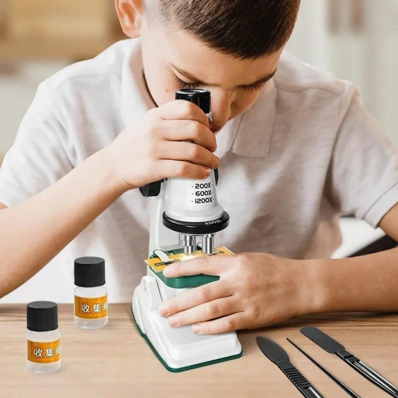 Kinder-Mikroskop-Set 200X-1200X Biologische Wissenschaft Stem-Spielzeug Schule Zuhause Pädagogisch 10X Taschenlupe Tragbares Mikroskop