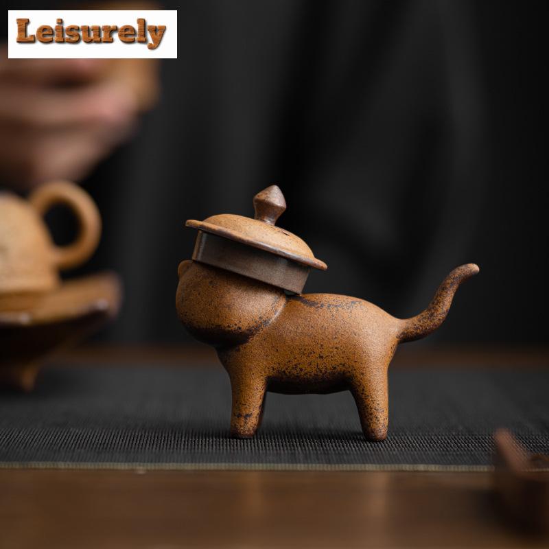 Sauce Glazed Rough Pottery Tea Pet Old Rock Mud Toad Tea Figurine Teapot Lid Holder Tea Statue Tea Ceremony Supplies Ornaments