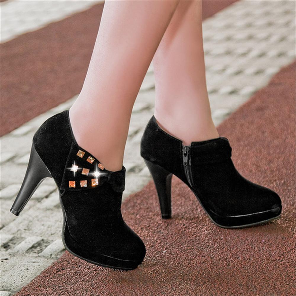 Fashion New Women Ankle Boots High Heels Female Platform Rhinestone Decoration Short Booties Casual Ladies Boats Mujer Plus Size 32-45