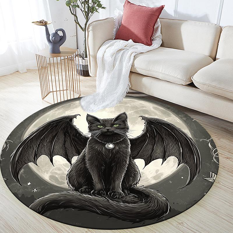 Moon Animals  Round Area Rug,Carpet Rug for Living Room Bedroom Sofa Playroom Decor,Non-slip Floor Mat