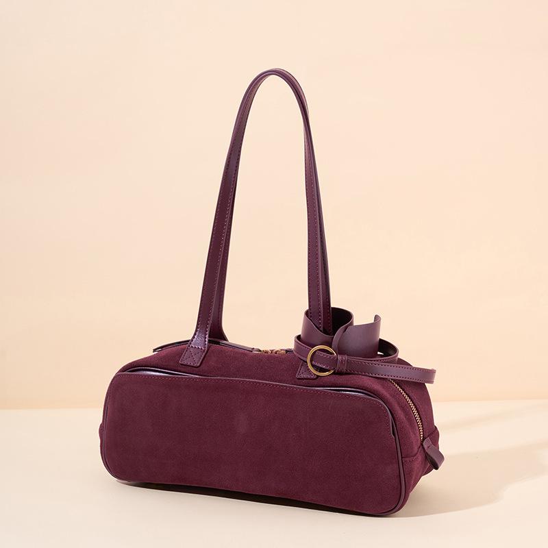 New Top Layer Frosted Cowhide Women's Bag, Vintage Underarm Bowling Bost Bag, Stylish Single Shoulder Large Capacity Handbag