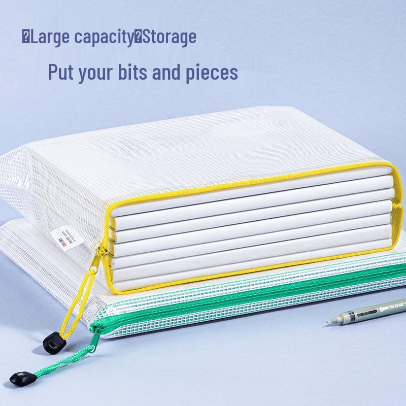 Deli A4 Transparent Mesh Zipper File Bags