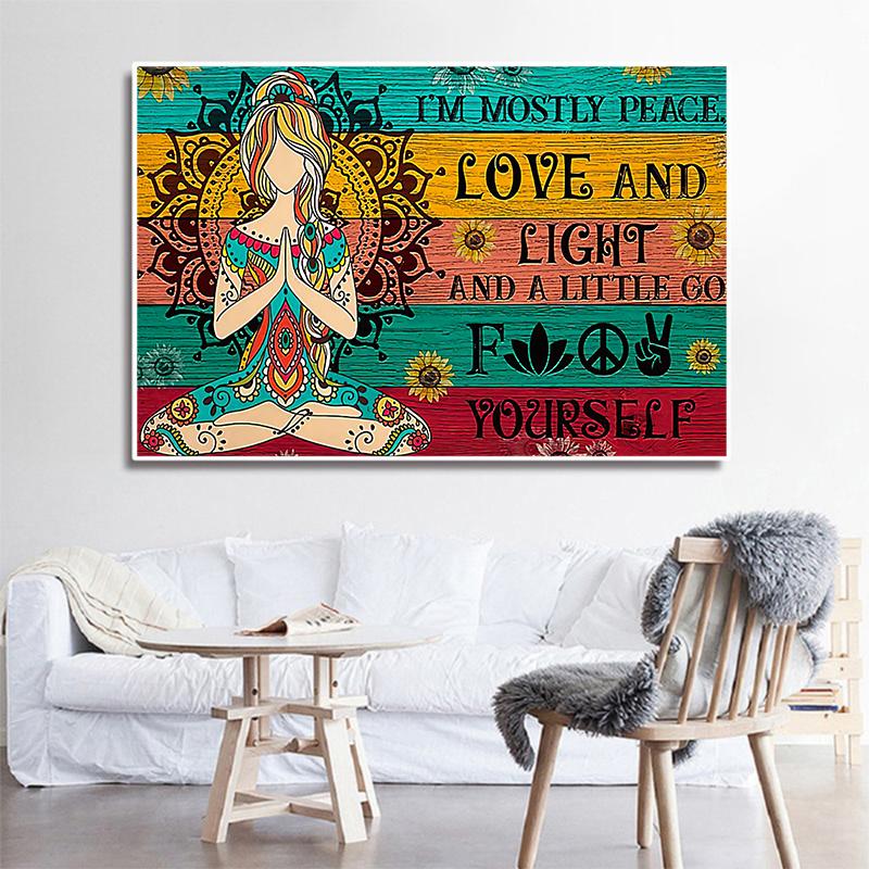 Ich bin meistens Frieden Liebe und Licht Leinwandmalerei Yoga Meditation Wandkunst Bilder Poster und Drucke für Wohnzimmer Heimdeko
