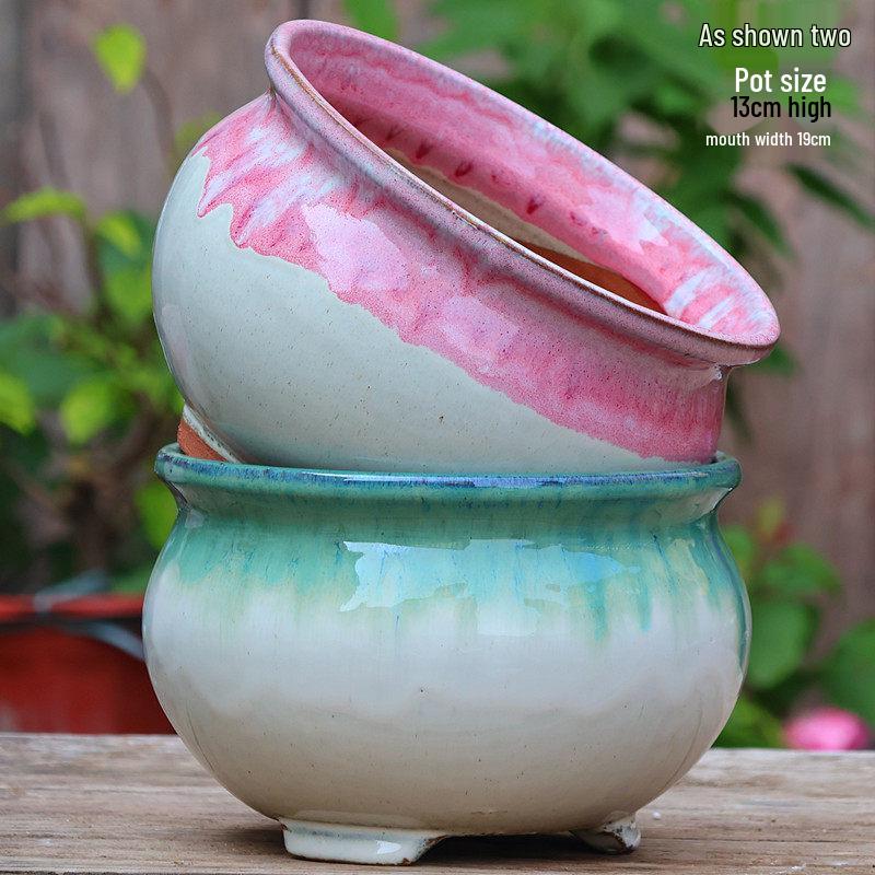 Handmade Vintage Coarse Pottery Large Succulent Planter, Breathable Purple Clay Flower Jar