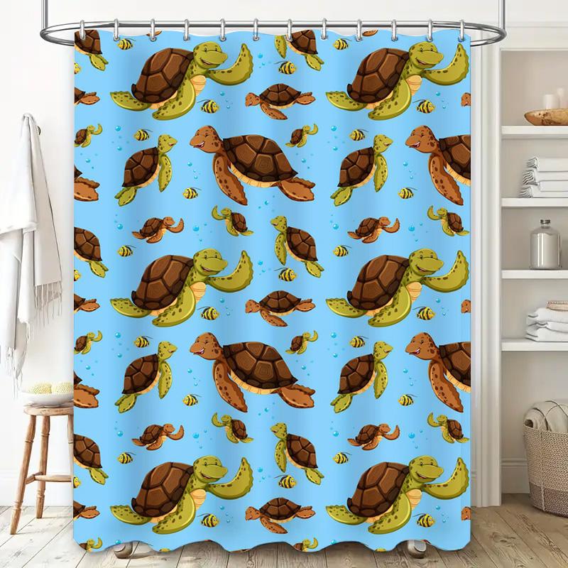Blue Sea Turtle Shower Curtain Waterproof Fabric Decorative Print for Bathroom Bright Colorful Pattern for Home Decoration