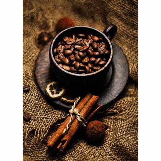 Diy 5D Алмазная картина Кофейная чашка Алмазная вышивка Кофейные зерна Кухня Мозаичный пейзаж 40X50CM синий