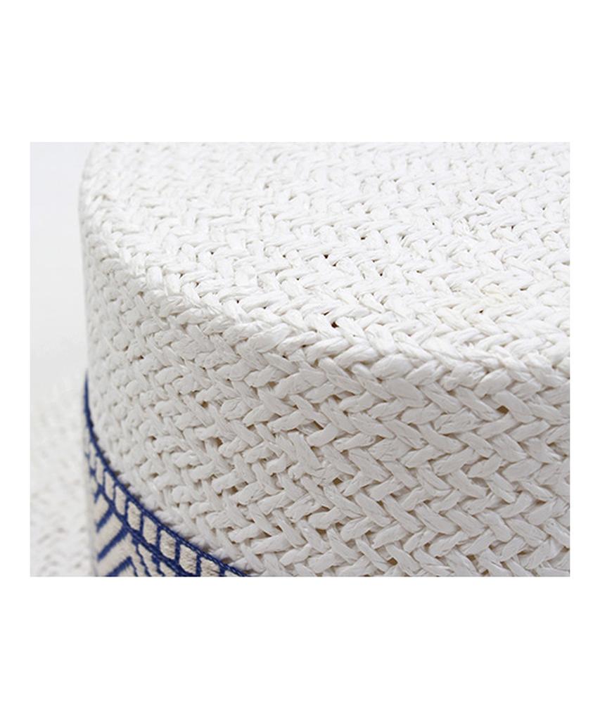 Yunibeosyeolkemiseuteuli Blue Mono Line White Flat Short Panama Hat Summer Fedora