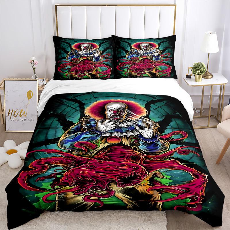 3pcs Horror It "Clown" Bedding Set, Soft Polyester Duvet Cover and Pillowcases Machine Washable Seasons all suitable 04