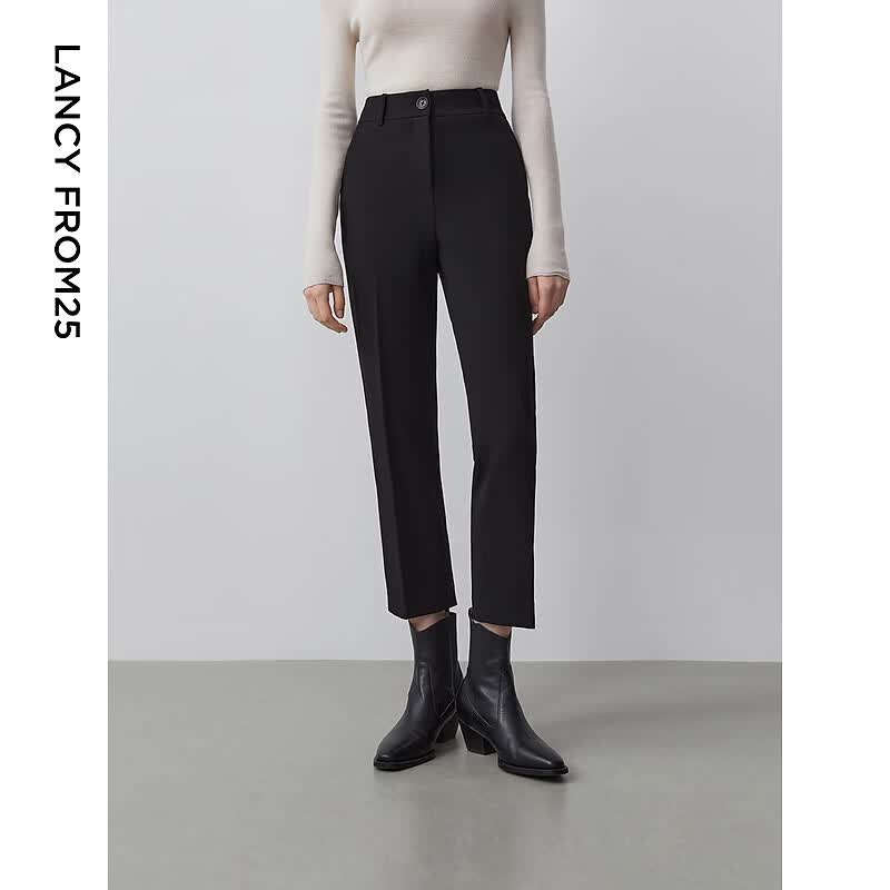 LANCY Straight-Leg Cropped High-Waist Suit Pants