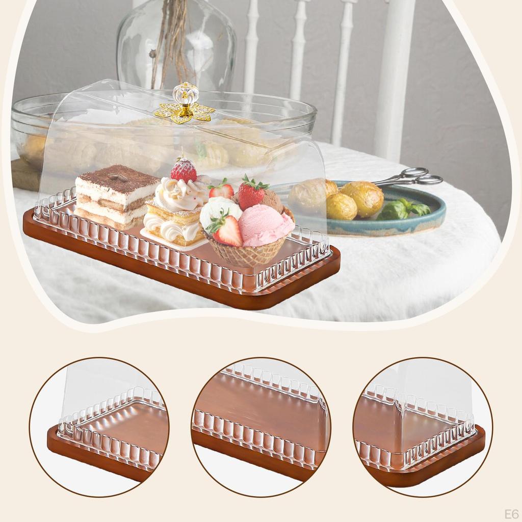 Cake Stand With Lid Bread Organizer Serving Plate Featuring Wood TPE Clear Dome For Pies Cookies