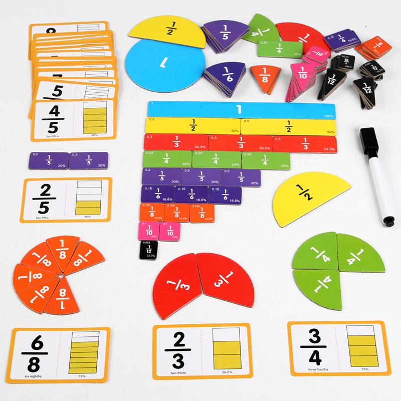 Wooden Math Fraction Learning Set With Card Fraction Decomposition Plate Montessori Teaching Aid Children Educational Math Toys
