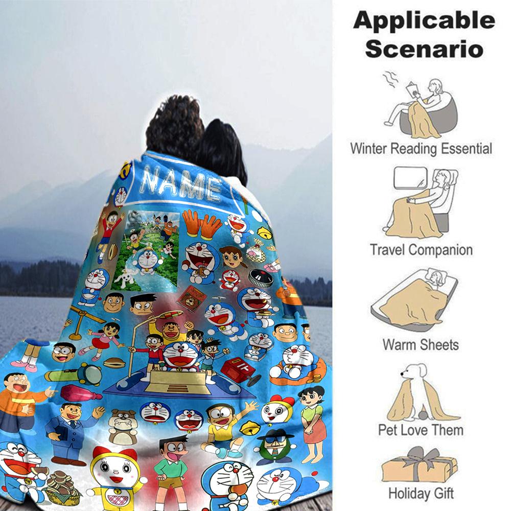 Doraemon Friends Adventure Forest Four Seasons Blanket Customized With Your Name Lightweight And Warm Perfect Gift For Home Office Camping Sofa Travel