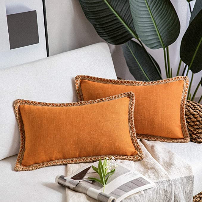 1 шт. скандинавские однотонные товары для дома, наволочка из хлопка и льна, наволочки, наволочки из мешковины, льняные обрезанные края 30*50cm оранжевый