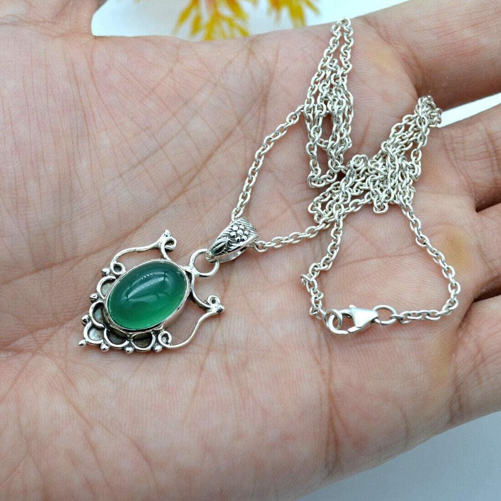 Green Onyx Gemstone Necklace, 925 Sterling Silver, Women Necklace, Gift For Her, Unique Gift, Handmade Jewelry, Silver Jewelry