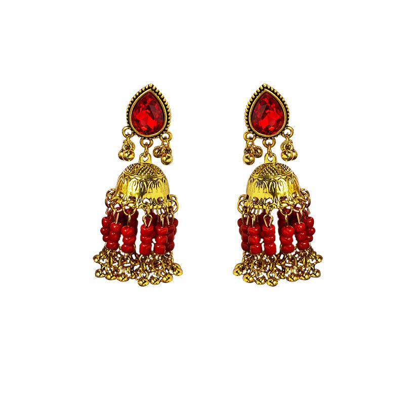 

Богемные серьги-пусеты Серебряная игла : Страз, Кисточка, Жемчуг, Винтажный Этнический Дизайн в Форме Колокольчика