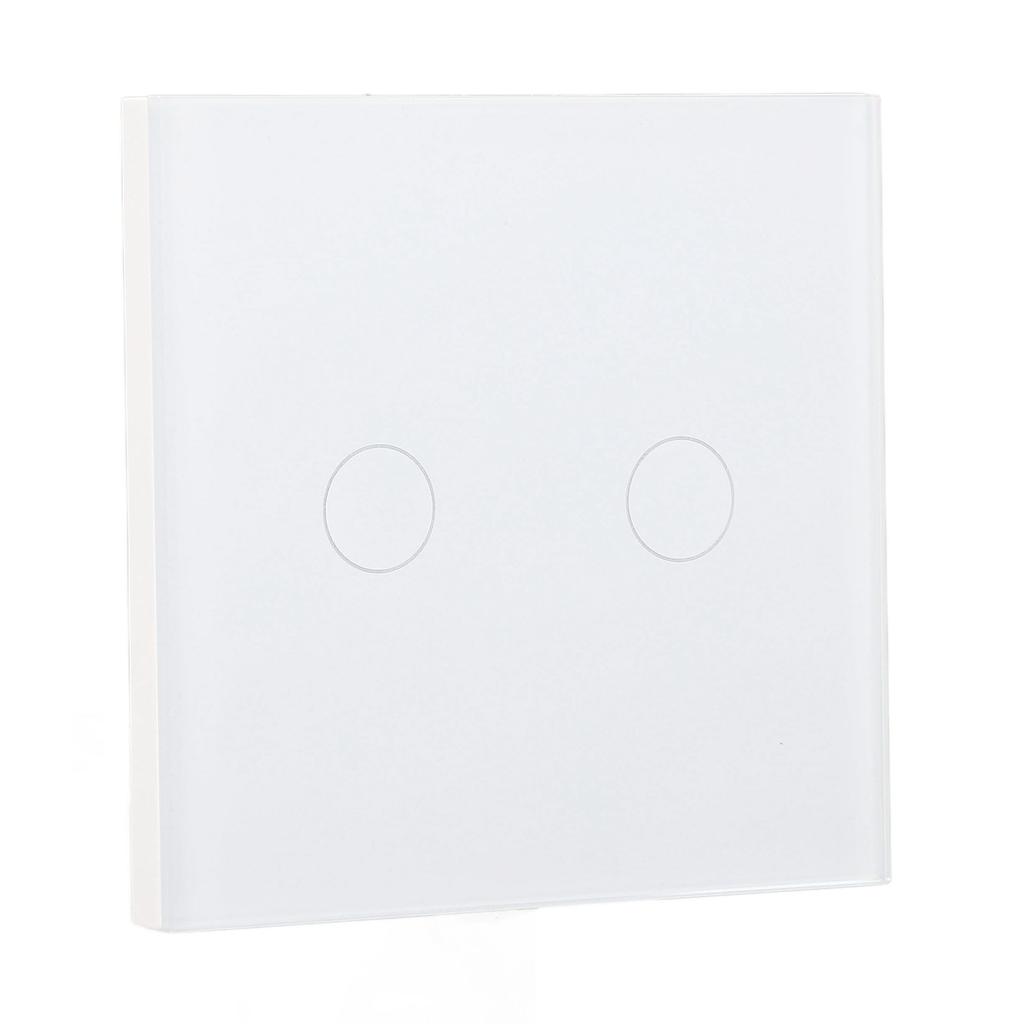 2 Gang Wall Switch with Indicator Tempered Glass Panel Touch Screen Light Switch 110‑240VAC White