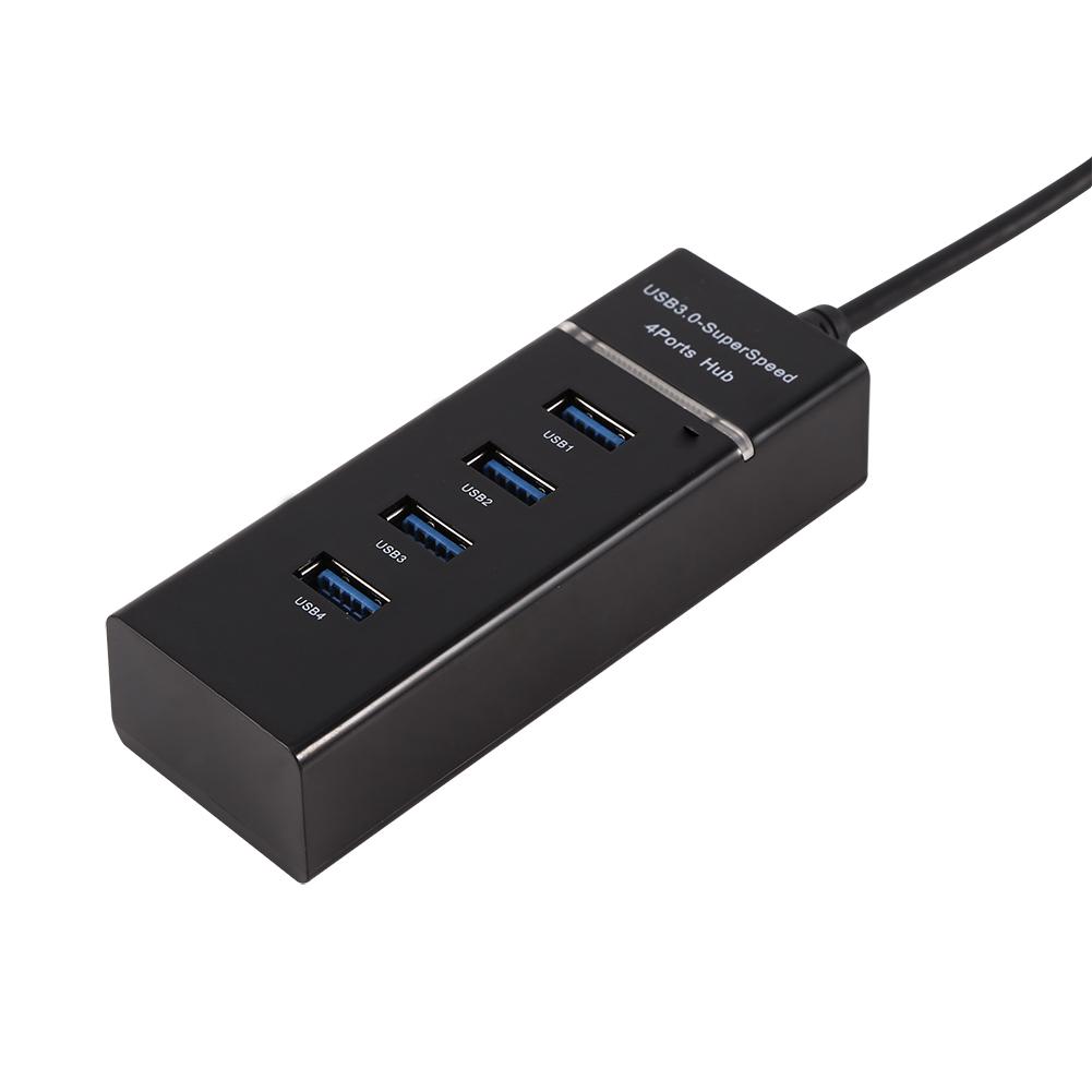 High Speed 4 Port USB 3.0 Hub Converter Adapter Portable Extender for Macbook Card Reader Black