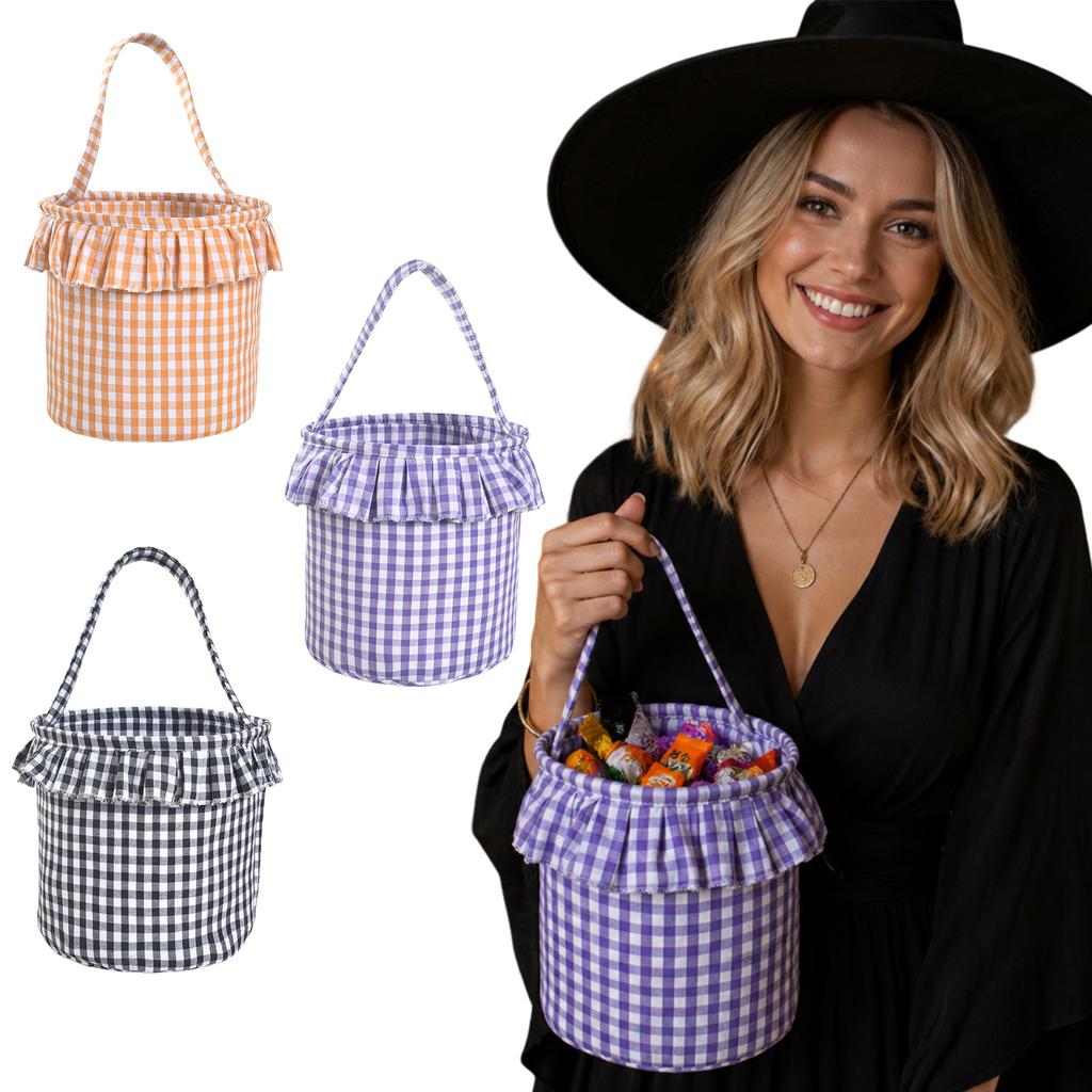 Handheld Cotton Polyester Basket Festive Party Atmosphere Decorative Storage Candy Gift Basket Easter Checkered Cloth Basket