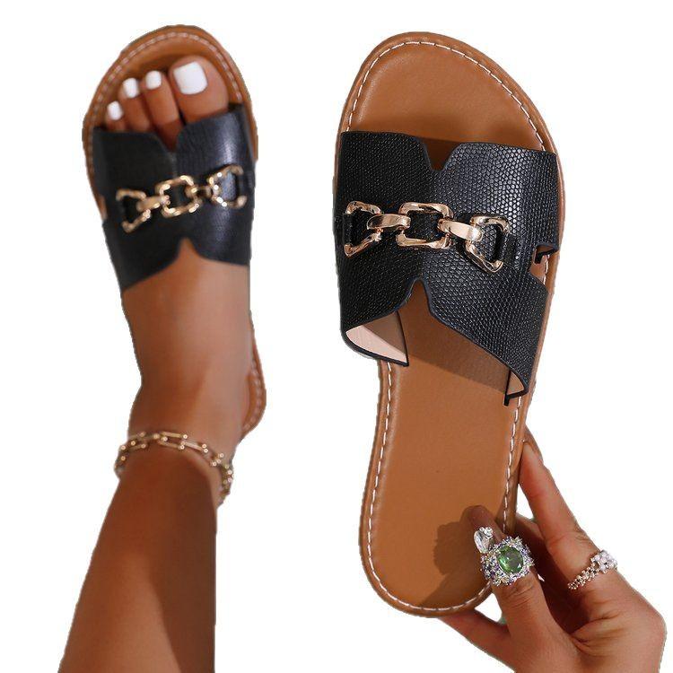 Large Size Flat-bottomed Cool Slippers Summer New Light and Casual One-character Outer Wear Sandals Women