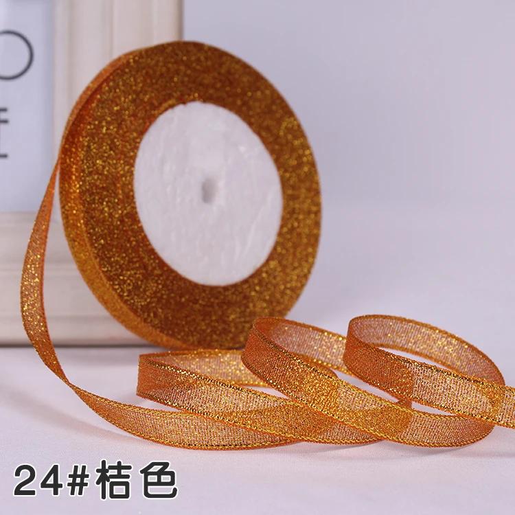 6mm 10mm 15mm 20mm 25mm 40mm 50mm 25 Jardów Złote Srebrne Brokatowe Wstążki Owijanie Prezentów Ślubnych Boże Narodzenie Halloween Impreza DIY Rękodzieło