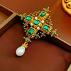 Vintage Cross Brooch for Women Geometric Green Crystal Zircon Pendant Zircon Accessories
