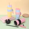 Stainless Steel Vacuum Insulated Travel Mug With Carabiner Strap Leakproof Straw Lid 700ml Office Car Outdoor Use