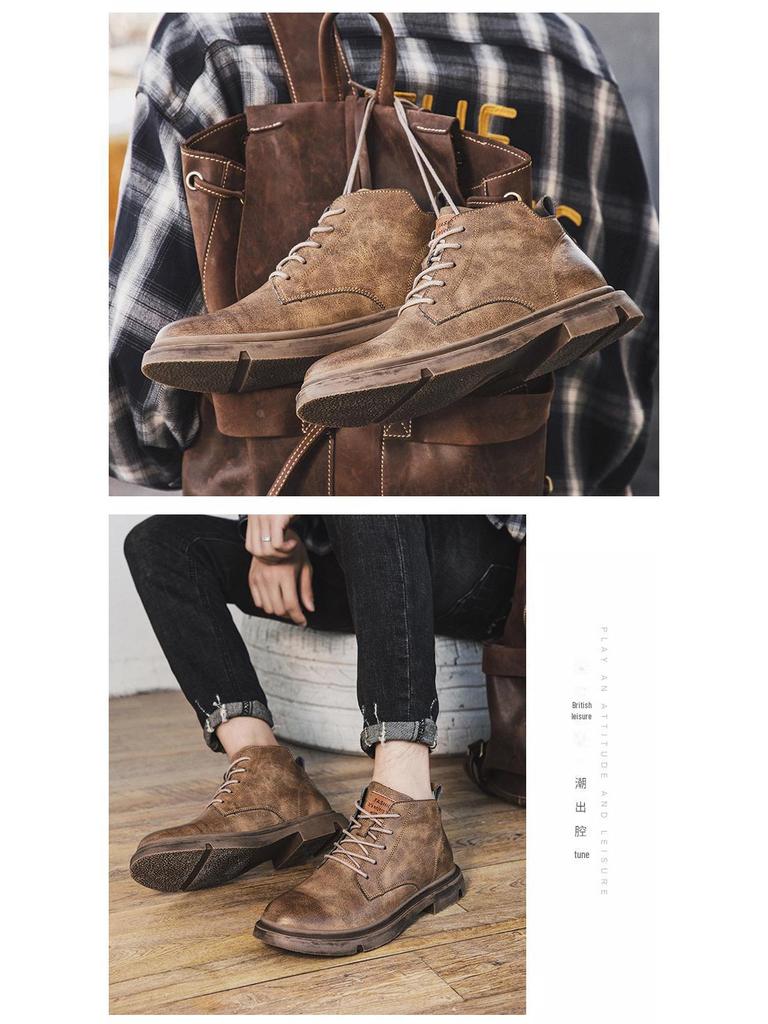 Men's Mid-Cut Leather Martin Boots - British Style Casual Spring/Autumn Work Shoes