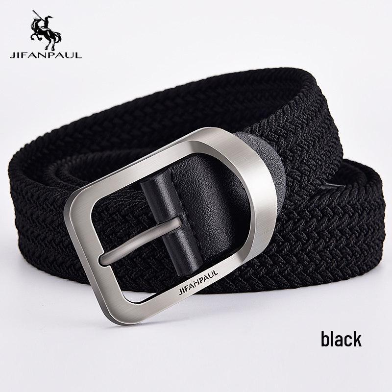 JIFANPAUL Men s Woven Canvas Pin Buckle Belt 125cm