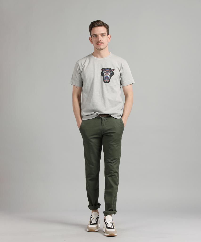 PANICALE Khaki Twill Cotton Dyed Slim Fit Chino Pants