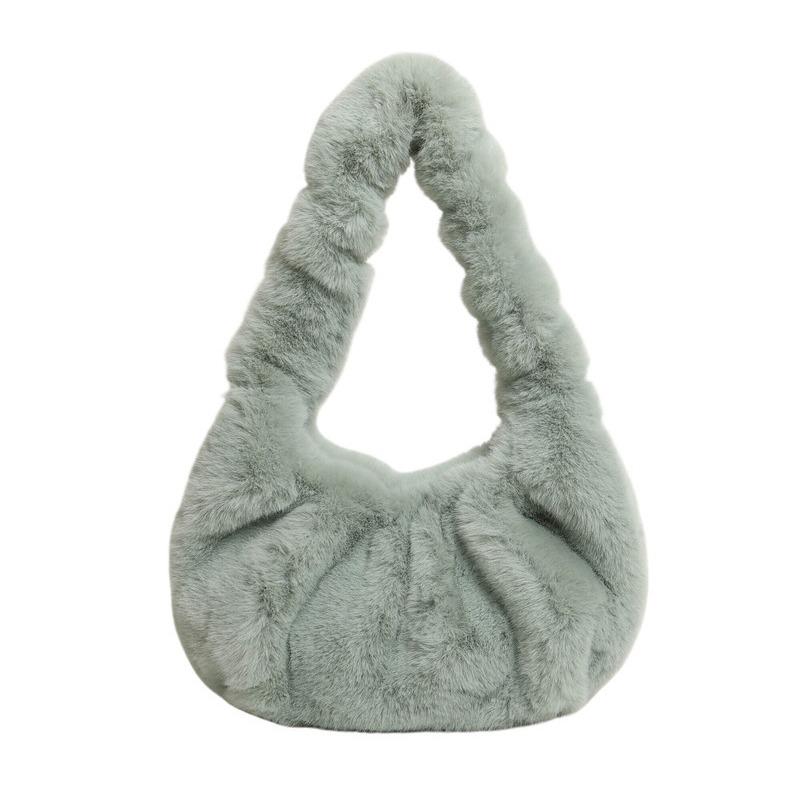 New Furry Bag Women's Autumn and Winter Furry Bag Fashion Pleated Cloud Bag Commuter Plush Handbag