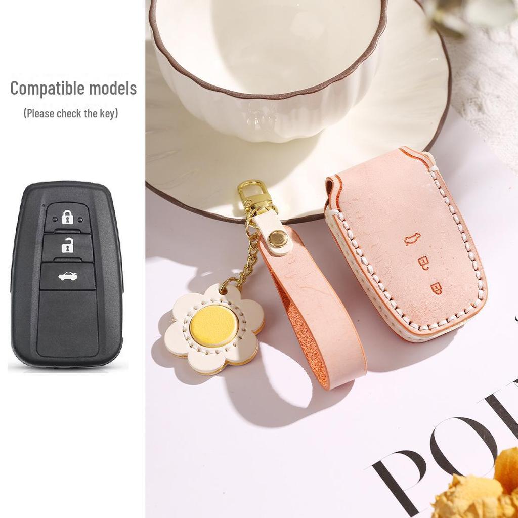 Handcrafted Leather Key Cover for Toyota Models (Asia Dragon, Camry, Senna, Corolla) - Mist Wax Vegetable-Tanned Cowhide