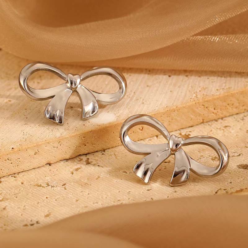Stainless Steel Bowknot Hoop Huggie Earrings For Women Fashion Gold Color Hollow Bow Tie Drop Earrings Waterproof Jewelry Gifts