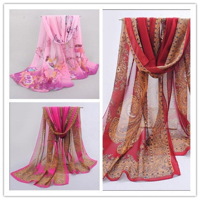 10 Colors Fashion Women Chiffon Scarf Polyester Print Autumn Summer Pattern Silk Scarves Shawl