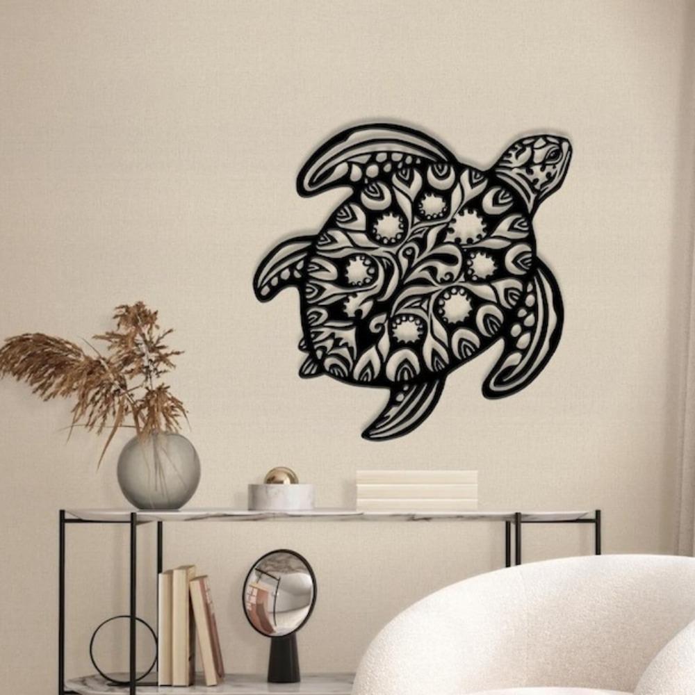 Metal Wall Art Hanging, Boho Turtle Home Decor, Sea Turtle Sign, Black Ocean Animal Sculpture, Gift for Dad