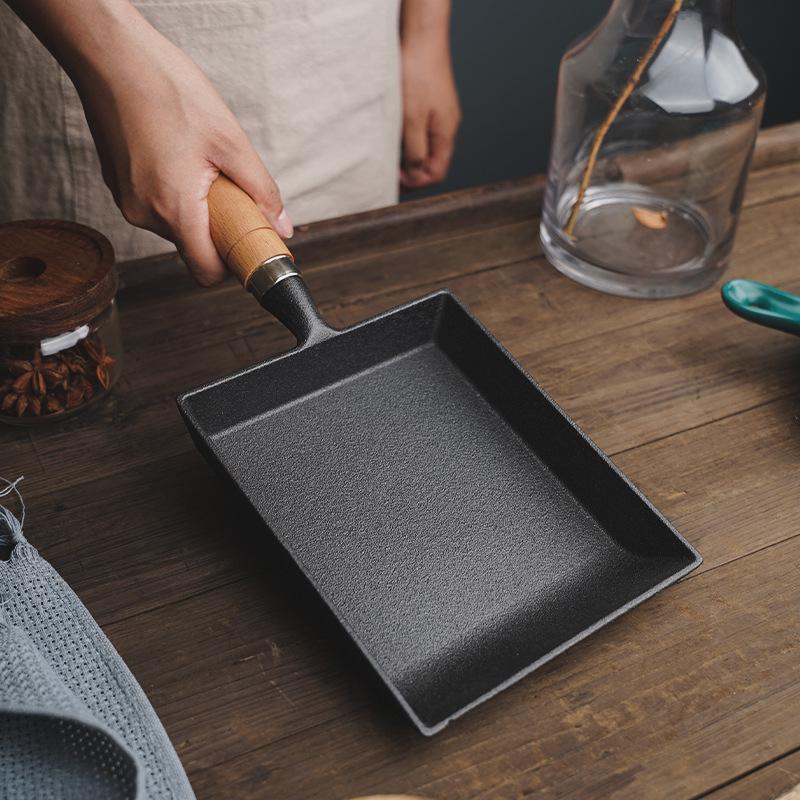 Uncoated Cast Iron Square Tamagoyaki Pan - Thick, Non-Stick Japanese Omelette Frying Pan