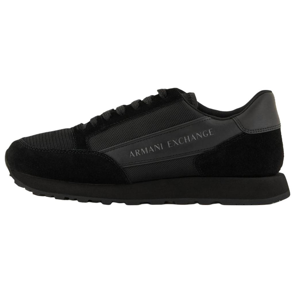 Armani Exchange Leather Lace-Up Round Toe Low-Top Sneakers Men sneakers Black XUX083XV2631K001