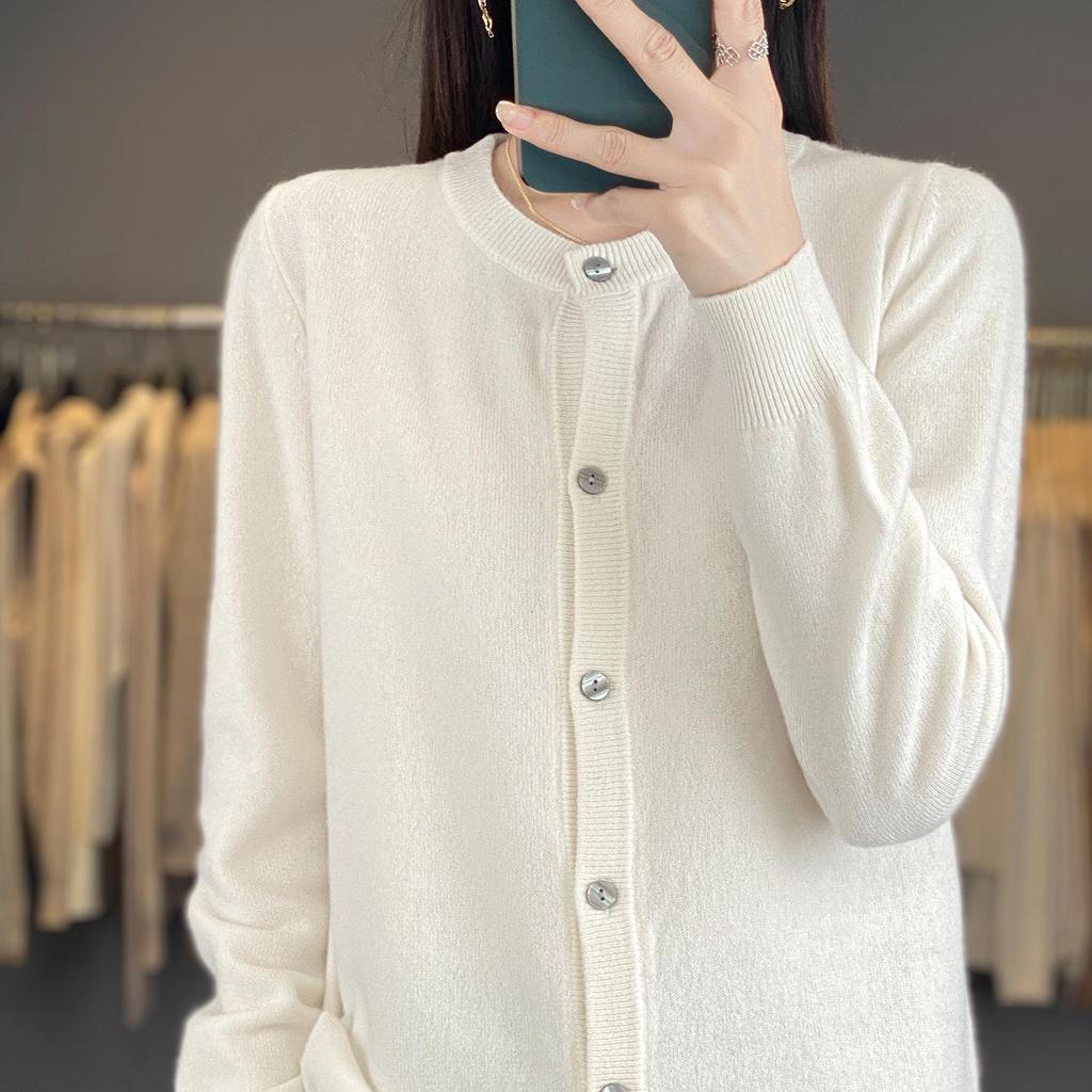 2025 A/W Women's Knit Cardigan: Round Neck, Long Sleeve, Loose Wool Pullover, Comfortable Solid Color Sweater