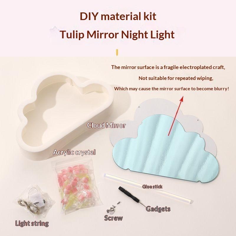 Cloud Shape Tulip Night Light Diy Mirror Flower Atmosphere Lamp Desktop Ornament Creative Handmade Gift For Bedroom Decoration