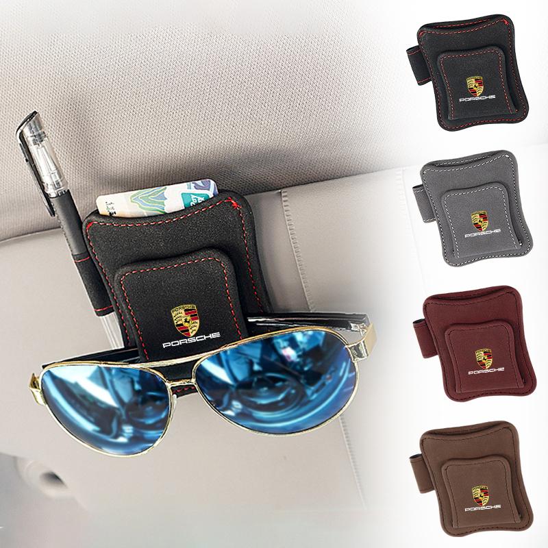 AABJ1 Clip per Occhiali da Parasole in Camoscio per Auto Scatola Porta Occhiali da Sole per Porsche Cayenne Panamera Macan 911 718 Taycan Boxster Cayman 918