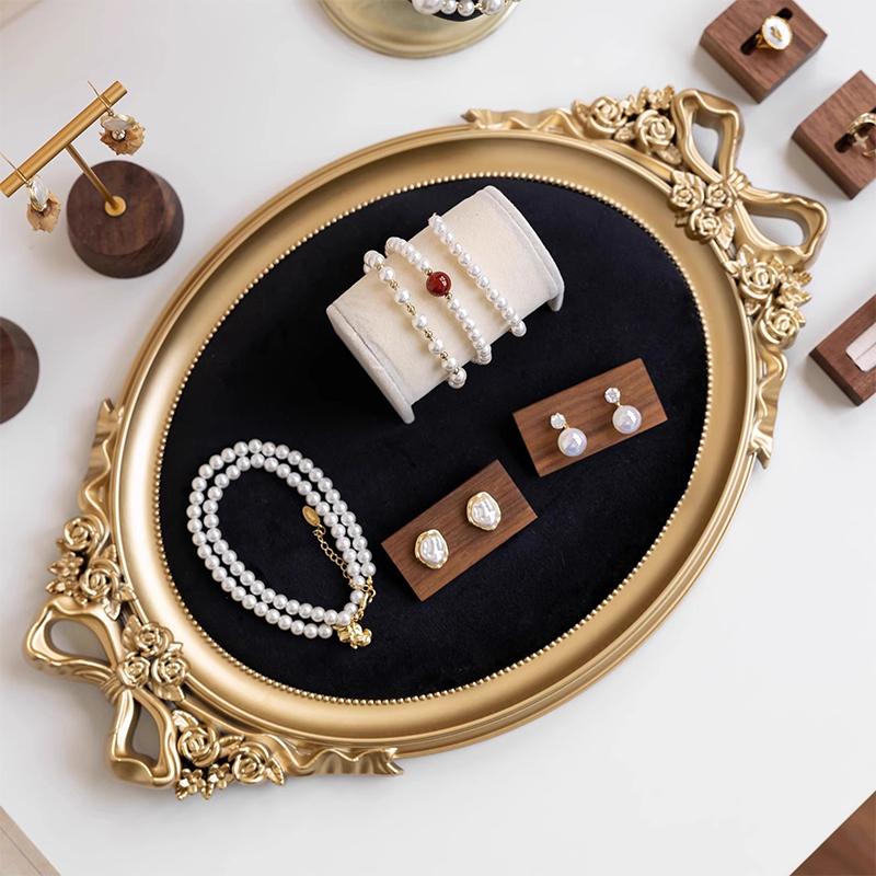 1PC Ornament Showcase with Gold Edging Flannel Photo Frame Antique Velvet Lined Shadow Box Classic Craft Storage Box 39x25cm