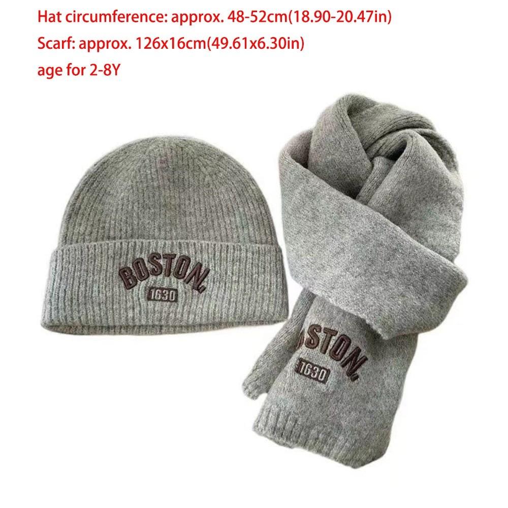 BOSTON Embroidery Scarf Hat Set Windproof Ear Protection Hat New Beanie Hat For 2-8Y