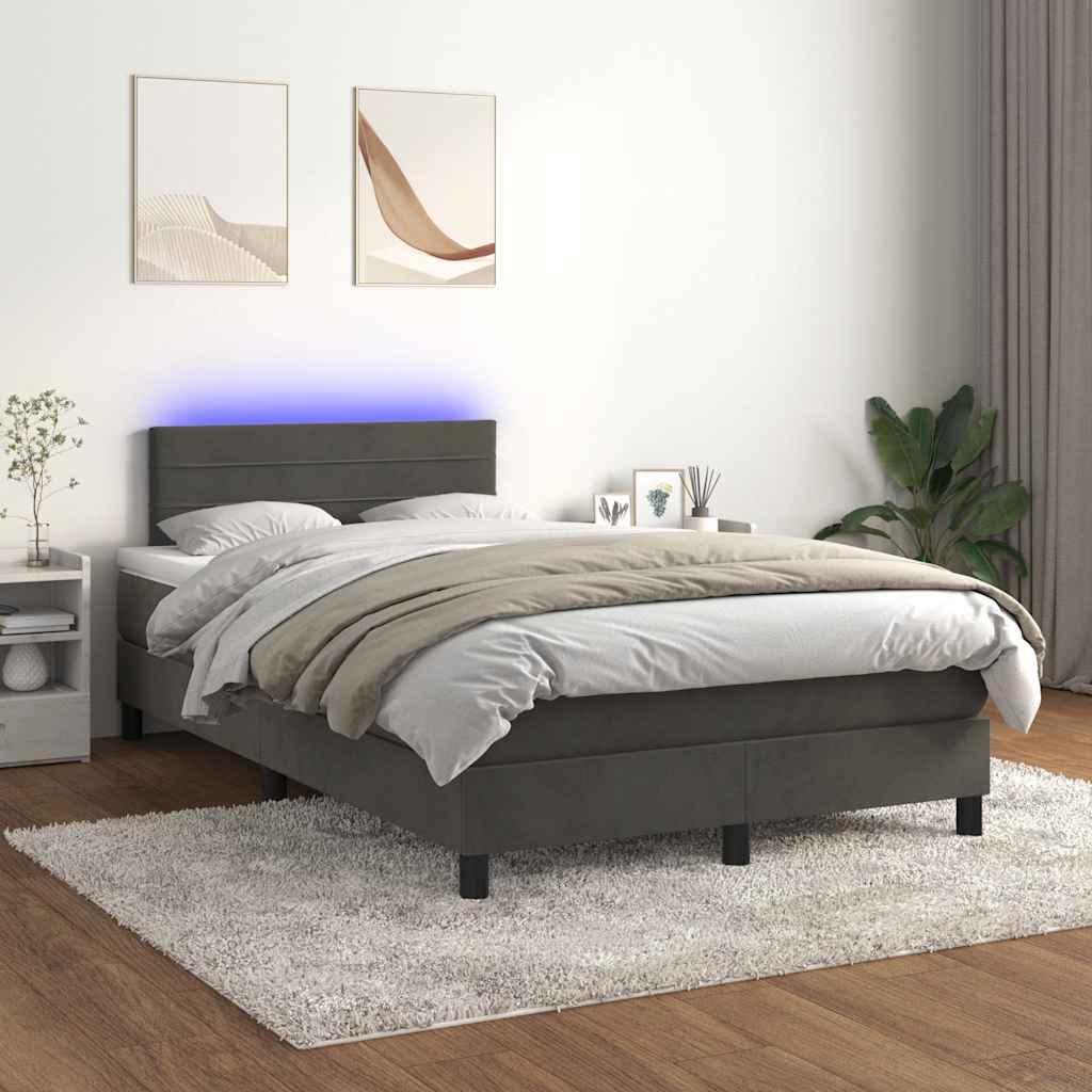 Vidaxl Letto Continentale Con Materasso E LED, Grigio Scuro, 120X190 Cm