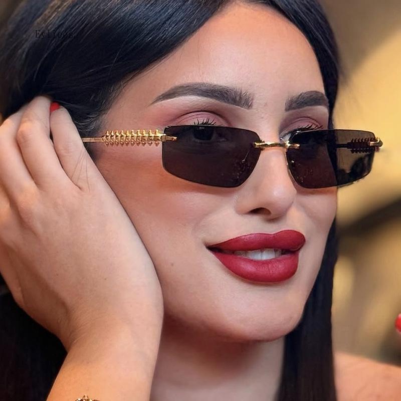 Rimless Sunglasses Fashion Cat Eye Women Men Shades Designer Metal Black Small Oval Sun Glasses Luxury Sunglasses