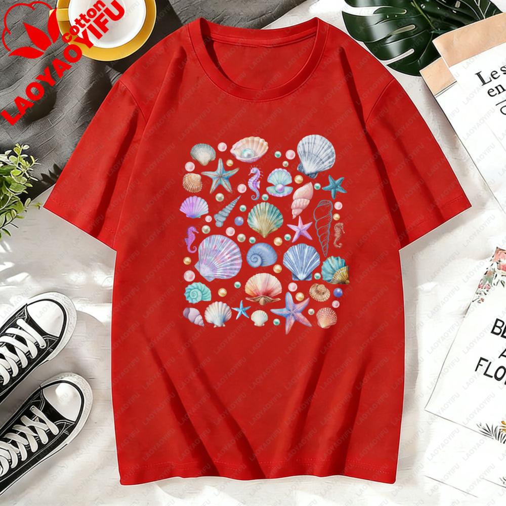 Seashell Pattern Unisex Tshirt Casual Fashion Summer Cotton Short Sleeve Oneck Hot Sale Tops Beach Vacation Clothing Gift Tee