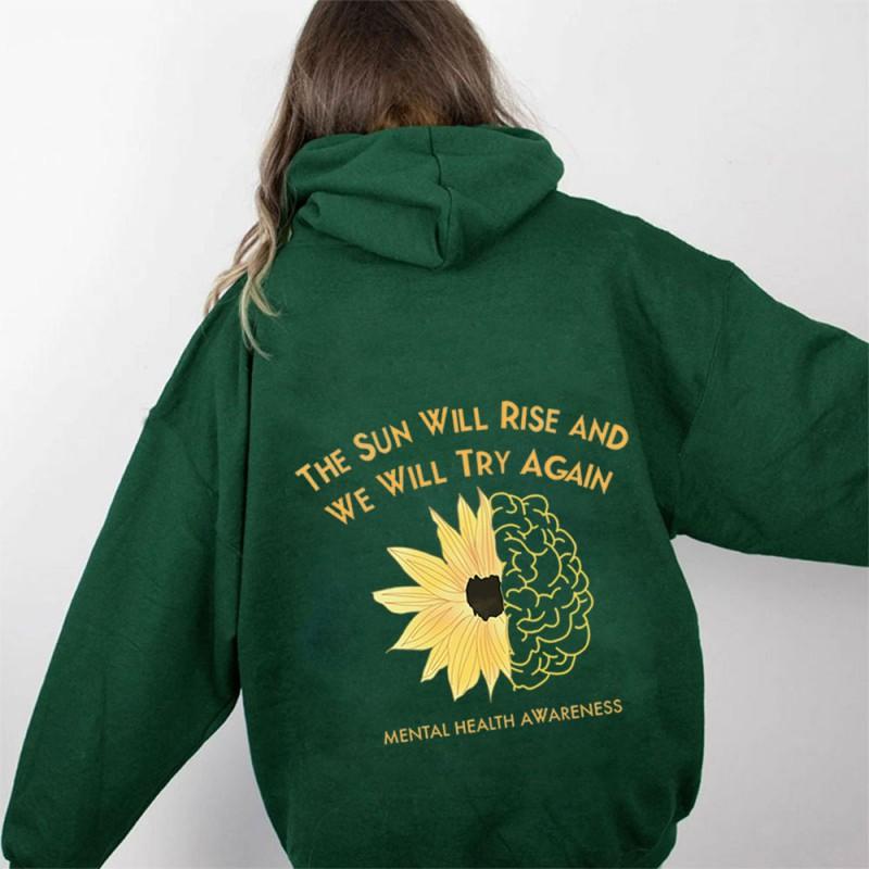 Womens Oversized Hooded Sweatshirt With Floral Print Loose Fit Long Sleeve Cotton Blend Casual Streetwear 2025