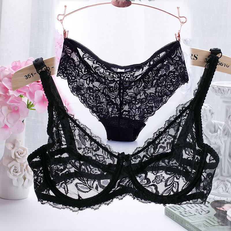 European Style Plus Size Ultra-Thin Lace Underwire Bra Set - Sexy, Transparent, Comfortable Sleepwear
