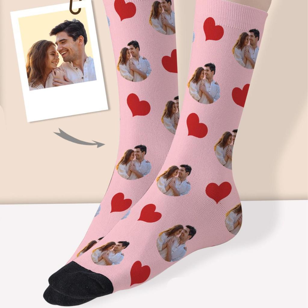 3D Custom Face Christmas Socks - Polyester, Full 360° Print, Ideal Holiday Gift